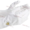 Gants blancs coton avec Broderie motif Équerre Compas or et Acacia blanc