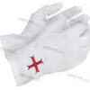 Gants blancs nylon avec Broderie motif Croix rouge Templière