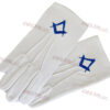 Gants blancs coton avec Broderie motif Équerre Compas Bleu marine