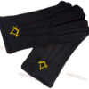 Gants noirs coton avec piqures et broderie équerre et compas