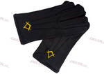 Gants noirs coton avec piqures et broderie équerre et compas