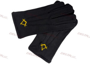 Gants noirs coton avec piqures et broderie équerre et compas