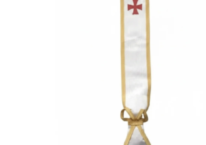 Écharpe CBCS blanche avec croix templière rouge et franges dorées