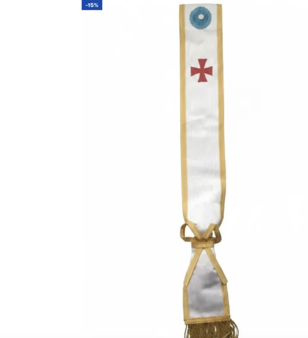 Écharpe CBCS blanche avec croix templière rouge Écharpe CBCS blanche avec croix templière rouge et franges dorées